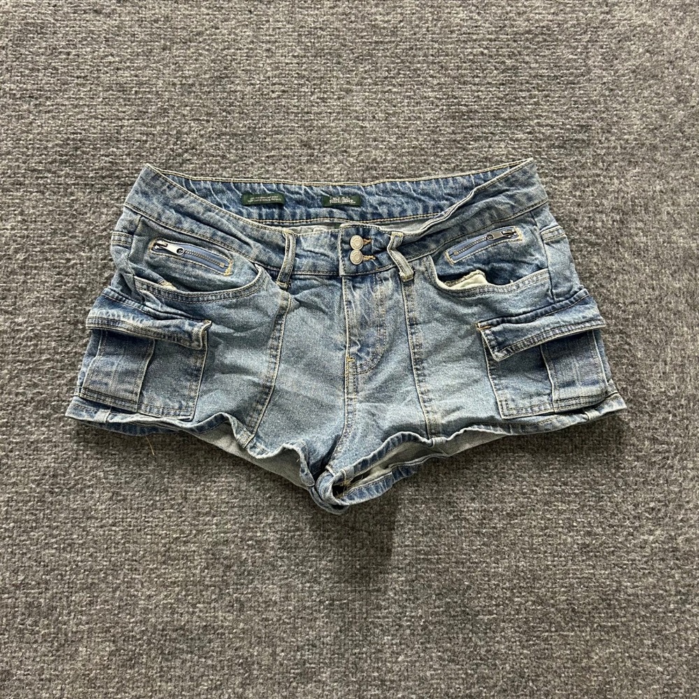 Wild Fable Shorts Womens Size M Blue Denim Cargo Low Rise Utility Mini 42626